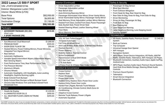 Certified 2022 Lexus LS 500 F Sport w/ Accessory Package (Z2) AWD/4WD image 42