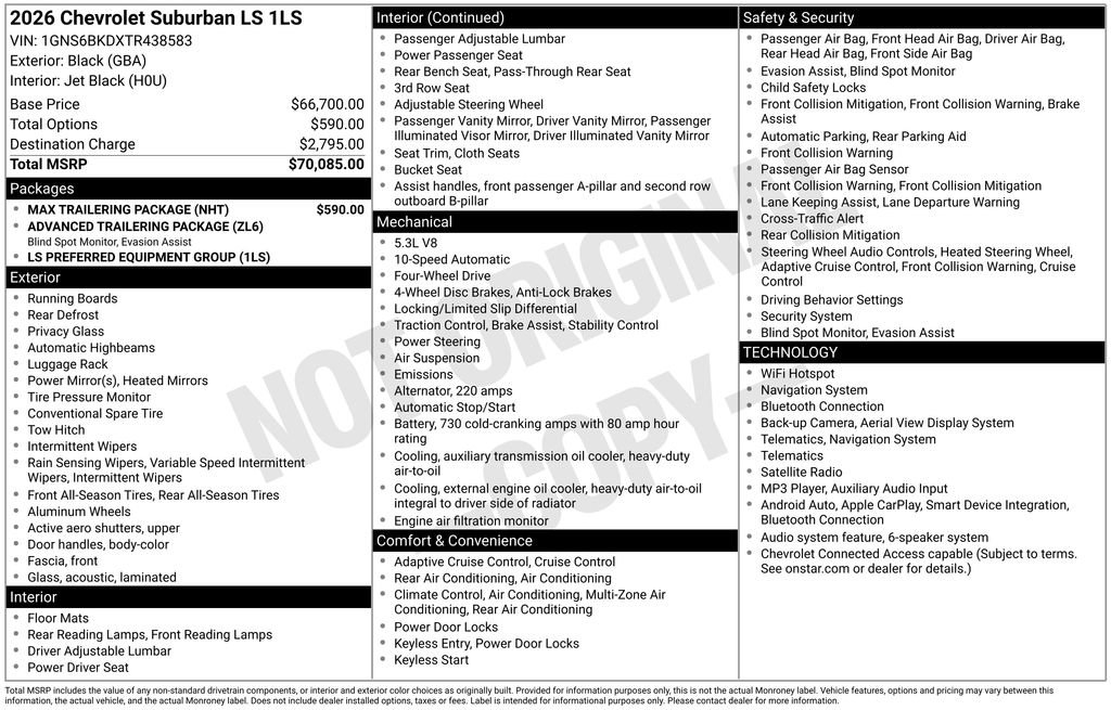 New 2026 Chevrolet Suburban LS w/ Max Trailering Package AWD/4WD image 6