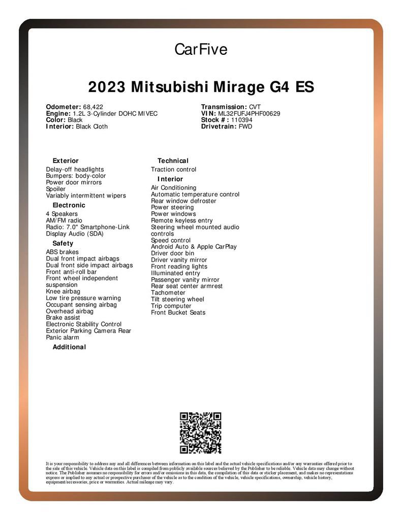 Used 2023 Mitsubishi Mirage G4 ES FWD image 28