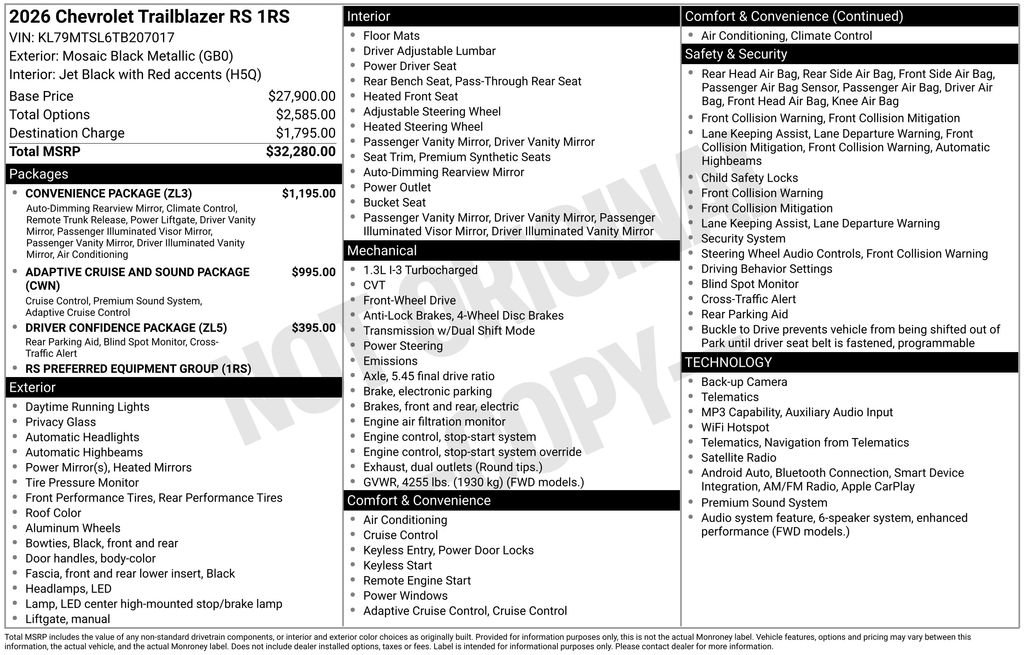 New 2026 Chevrolet TrailBlazer RS w/ Convenience Package FWD image 24