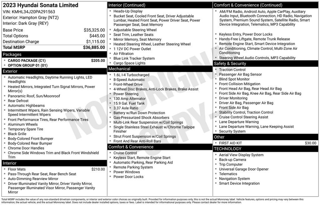Used 2023 Hyundai Sonata Limited w/ Cargo Package FWD image 39