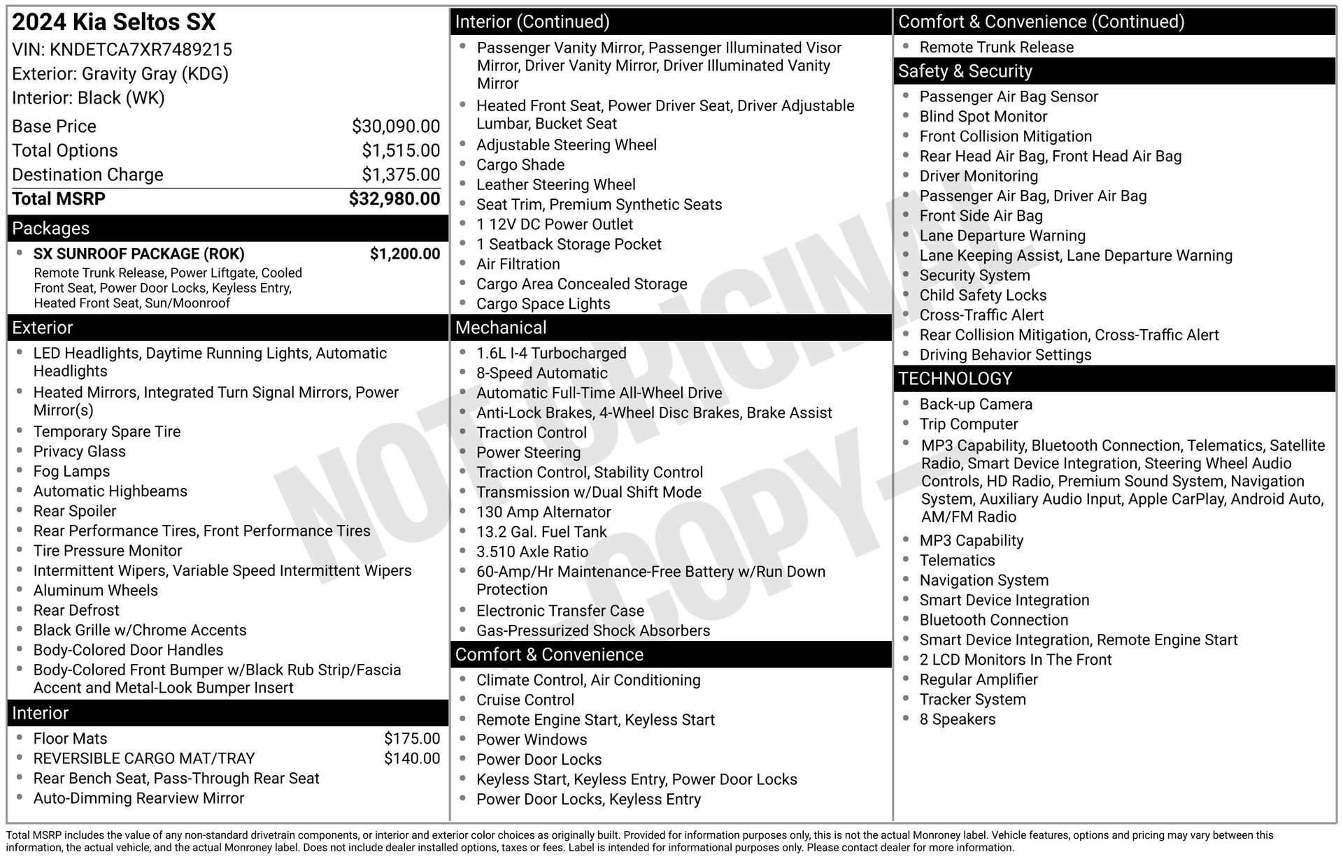Used 2024 Kia Seltos SX w/ SX Sunroof Package image 3