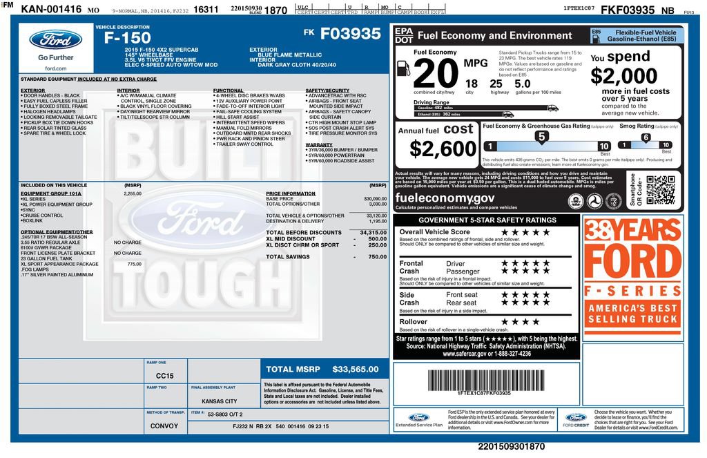 Used 2015 Ford F150 XL w/ Equipment Group 101A Mid