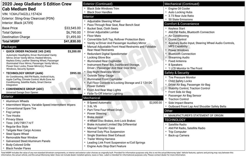 Used 2020 Jeep Gladiator Sport w/ Quick Order Package 24S image 23