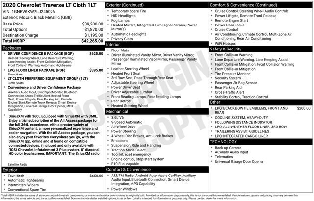 Used 2020 Chevrolet Traverse LT w/ Driver Confidence II Package image 2