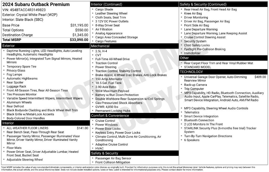 Certified 2024 Subaru Outback Premium AWD/4WD image 9