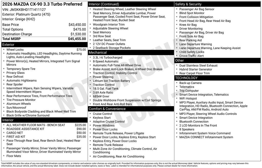 New 2026 MAZDA CX-90 3.3 Turbo w/ Preferred Package AWD/4WD image 24