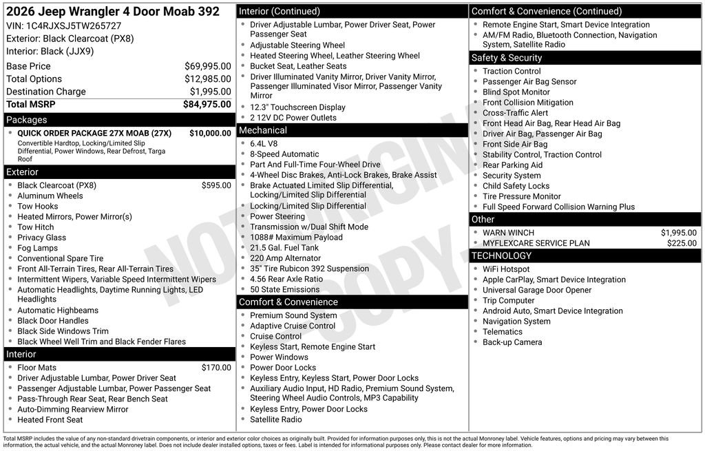 New 2026 Jeep Wrangler Unlimited Rubicon 392 w/ Quick Order Package 27X Moab AWD/4WD image 6