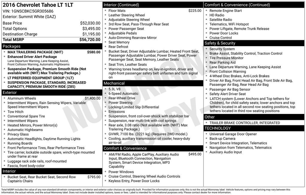 Used 2016 Chevrolet Tahoe LT w/ Max Trailering Package RWD image 4