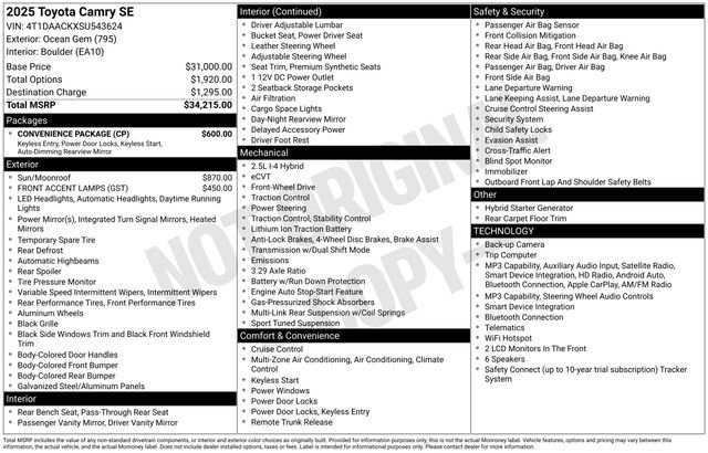 Used 2025 Toyota Camry SE w/ Convenience Package FWD image 8