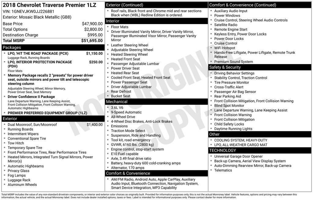 Used 2018 Chevrolet Traverse Premier w/ LPO, 'HIT The Road' Package AWD/4WD image 11