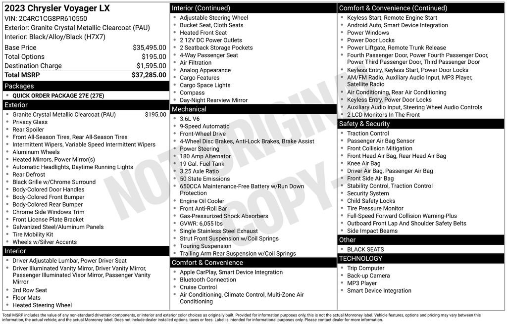 Used 2023 Chrysler Voyager LX FWD image 2