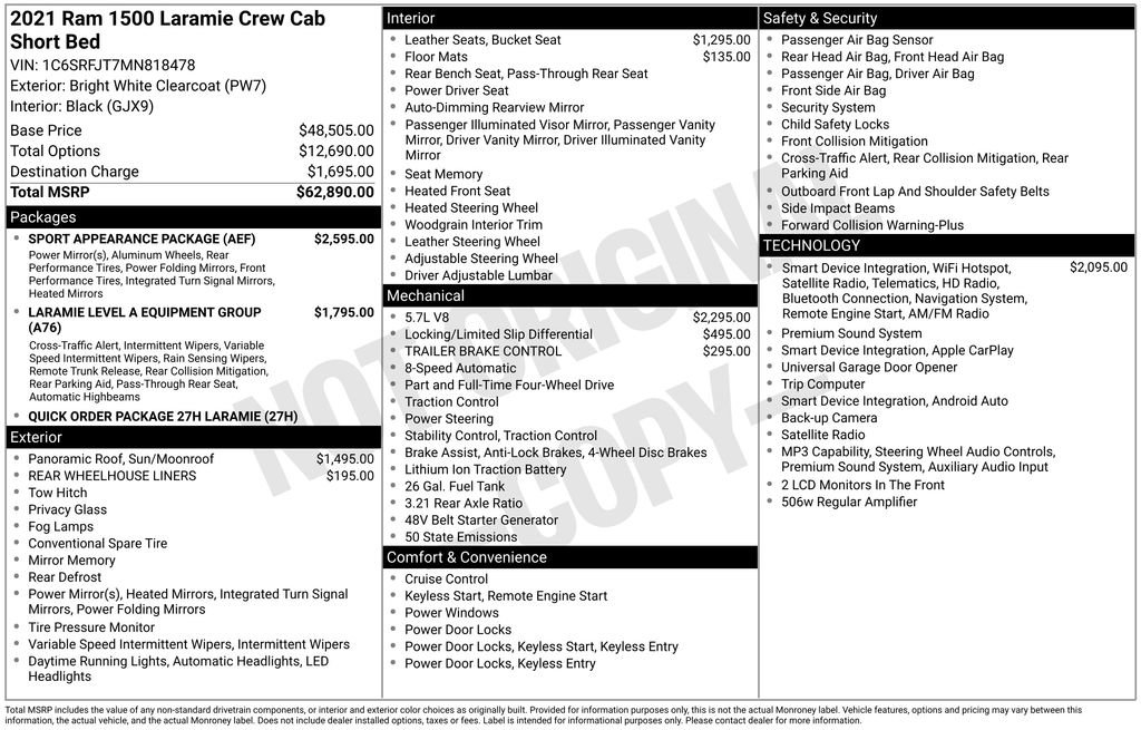 Used 2021 RAM 1500 Laramie w/ Sport Appearance Package AWD/4WD image 6