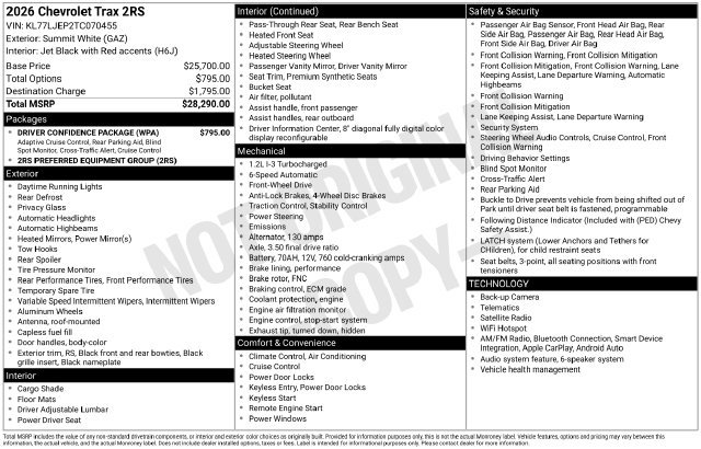 Used 2026 Chevrolet Trax RS w/ Driver Confidence Package FWD image 27