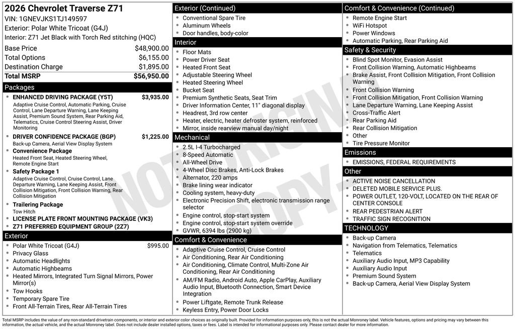 New 2026 Chevrolet Traverse Z71 w/ Enhanced Driving Package image 28