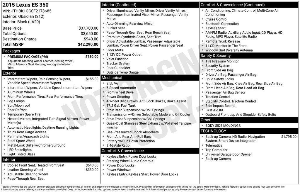 Used 2015 Lexus ES 350 w/ Premium Package image 19