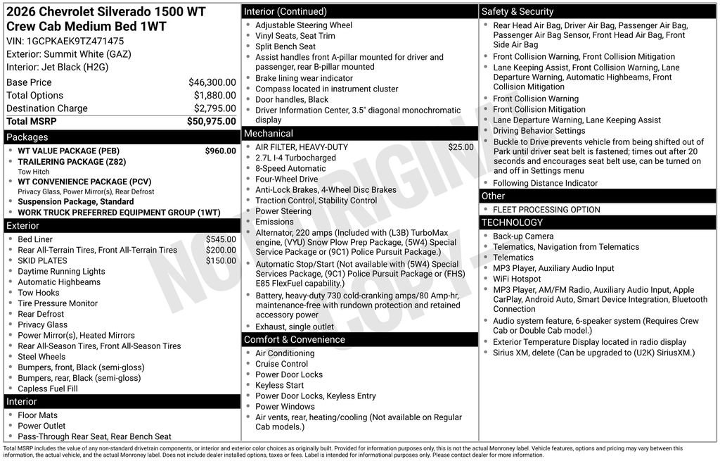 New 2026 Chevrolet Silverado 1500 W/T w/ WT Value Package AWD/4WD image 5