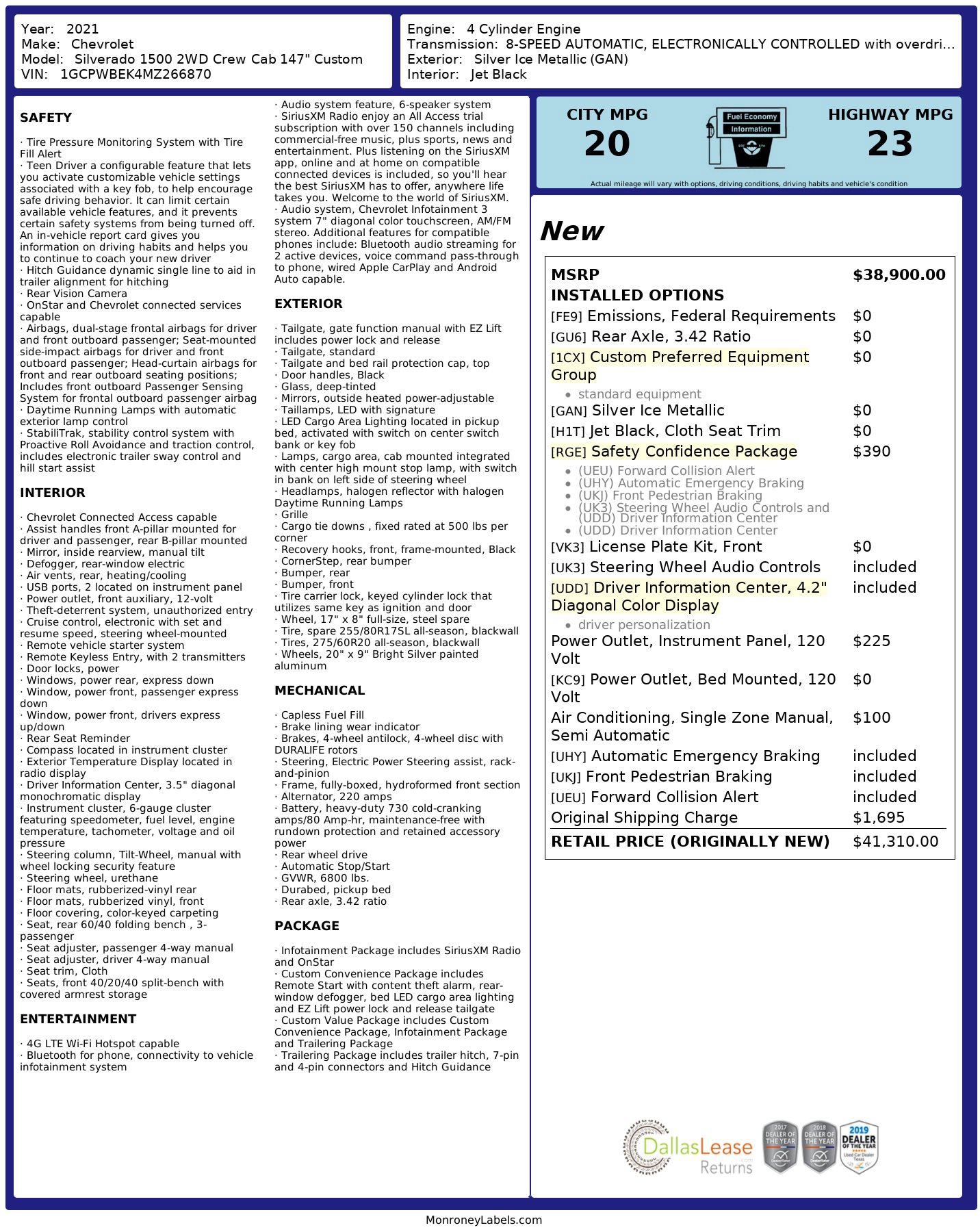 Used 2021 Chevrolet Silverado 1500 Custom w/ Safety Confidence Package RWD image 3