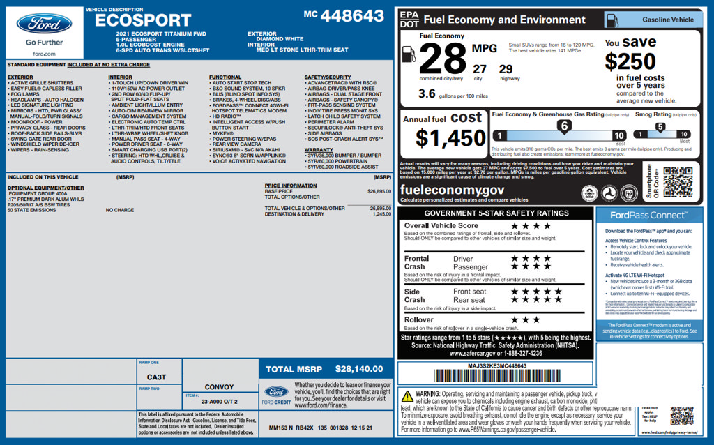 Used 2021 Ford EcoSport Titanium FWD image 1