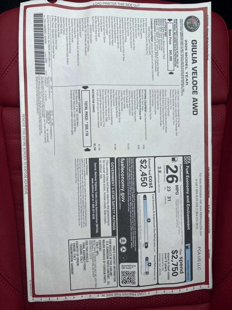 New 2025 Alfa Romeo Giulia AWD w/ Veloce Package AWD image 25