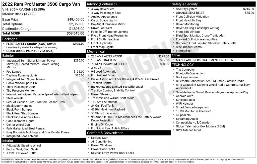 Used 2022 RAM ProMaster 3500 w/ Fleet Safety Group (AWQ) FWD image 19