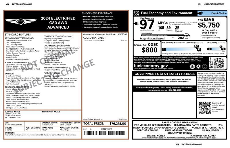 Used 2024 Genesis G80 image 2