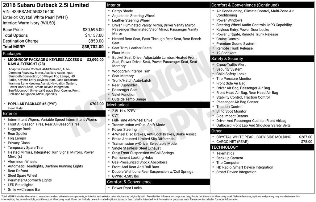 Used 2016 Subaru Outback 2.5i Limited image 6