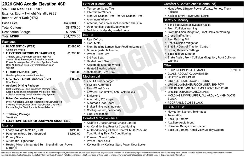 New 2026 GMC Acadia Elevation w/ Black Edition image 48