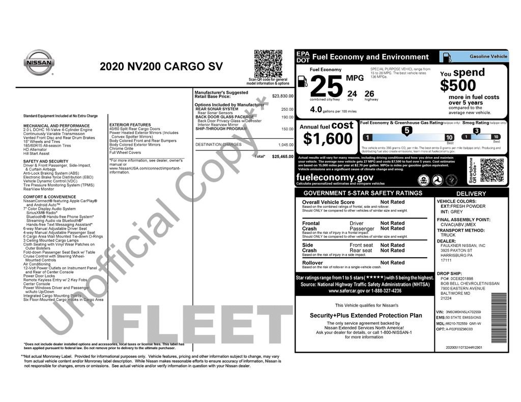Used 2020 Nissan NV200 SV w/ Back Door Glass Package image 2