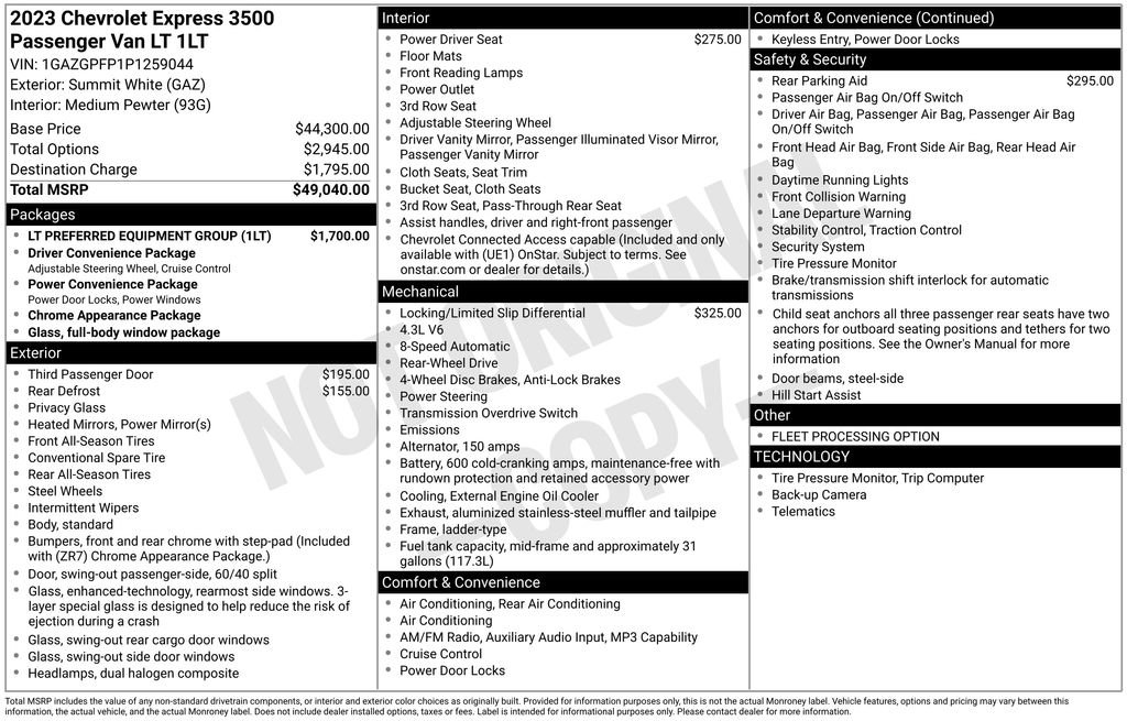 Used 2023 Chevrolet Express 3500 LT w/ LT Preferred Equipment Group RWD image 5