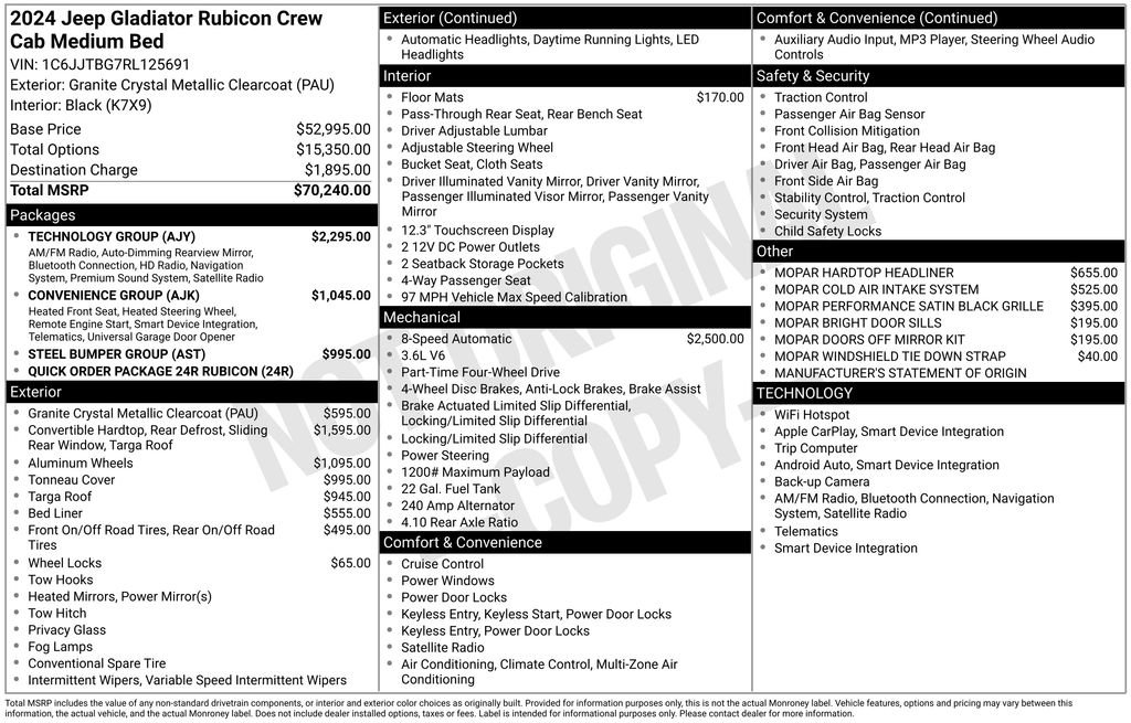 Used 2024 Jeep Gladiator Rubicon w/ Technology Group image 13