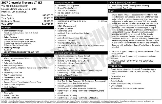 New 2027 Chevrolet Traverse LT FWD image 37