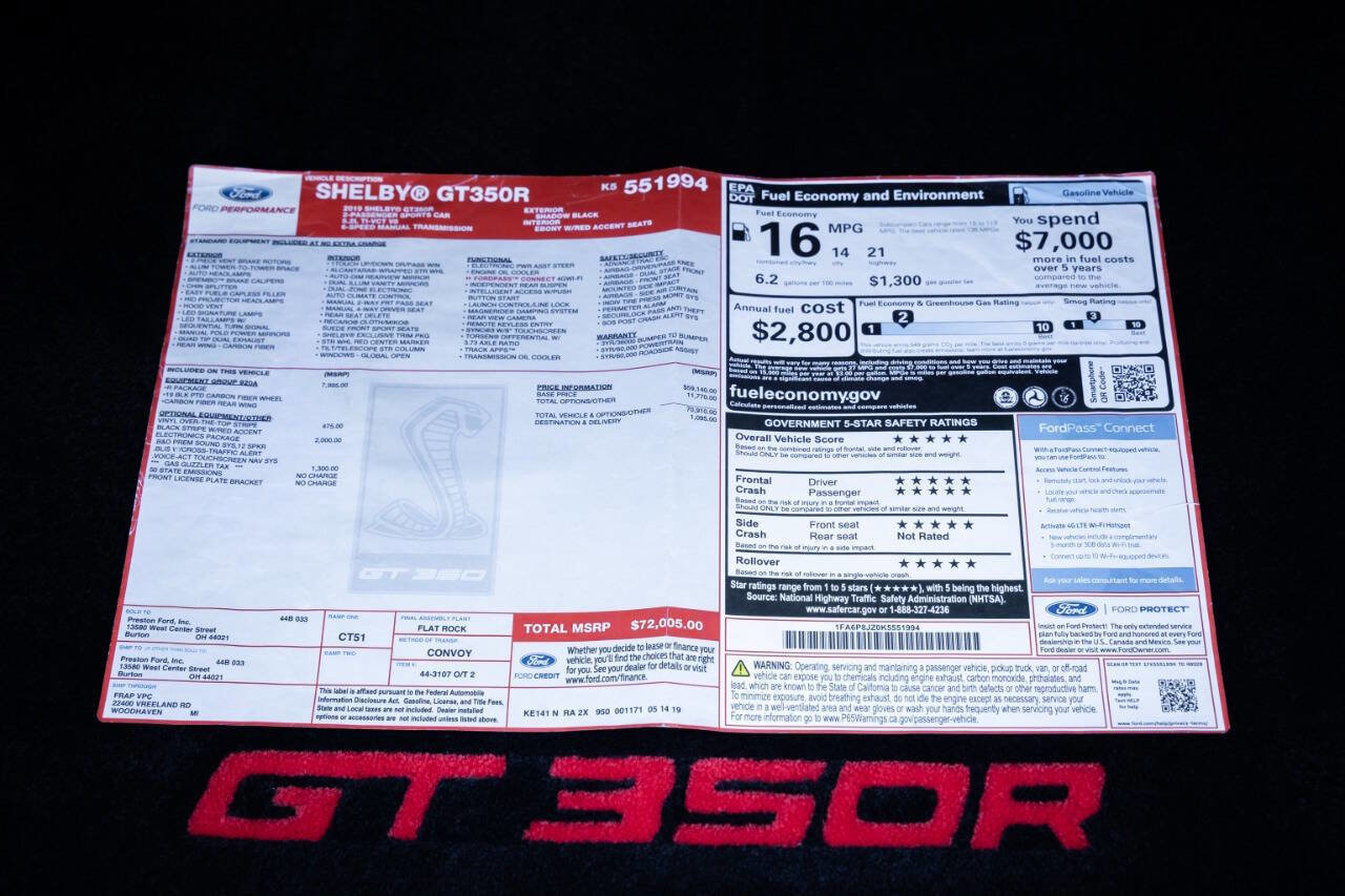 Used 2019 Ford Mustang Shelby GT350R w/ GT350R Equipment Group 920A image 98