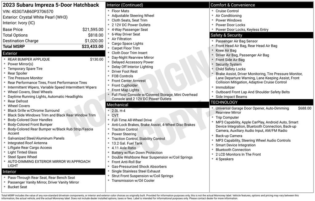 Used 2023 Subaru Impreza 2.0i image 7