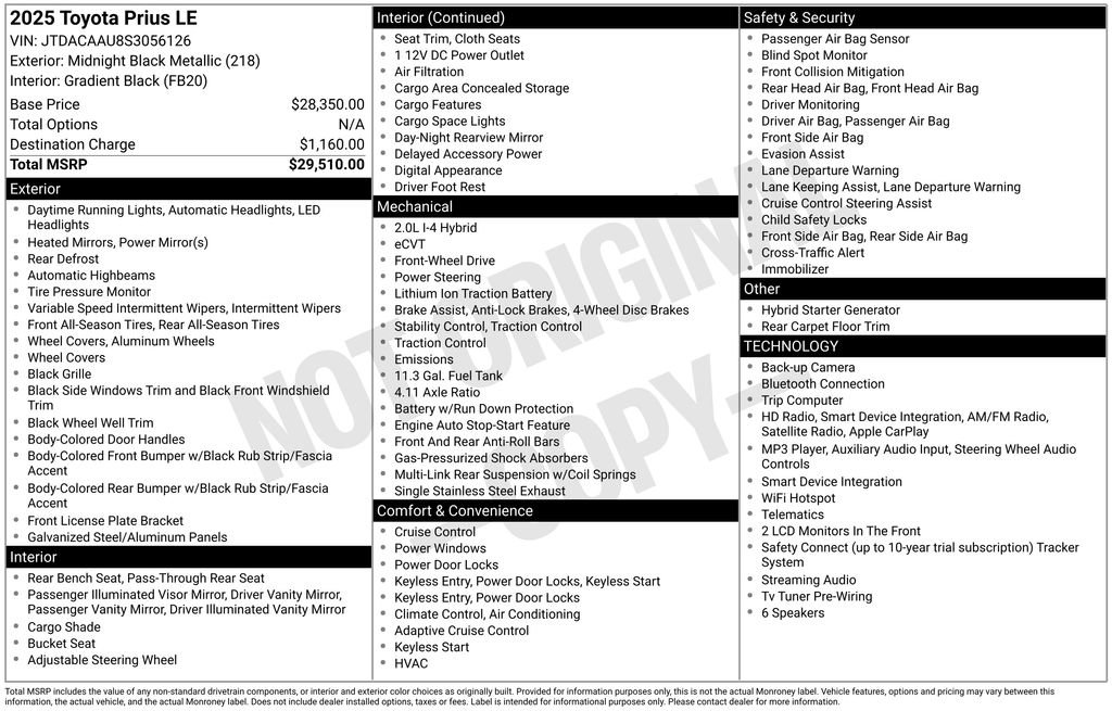 Used 2025 Toyota Prius LE FWD image 2