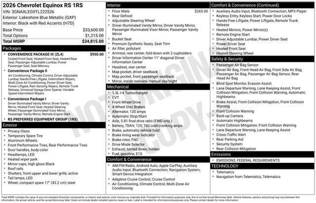 New 2026 Chevrolet Equinox RS w/ Convenience Package III image 33