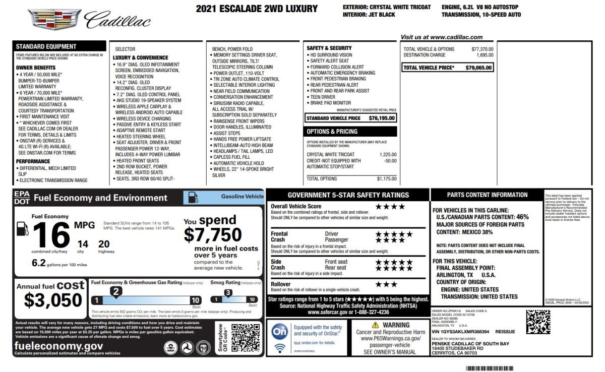 Used 2021 Cadillac Escalade Luxury RWD image 16