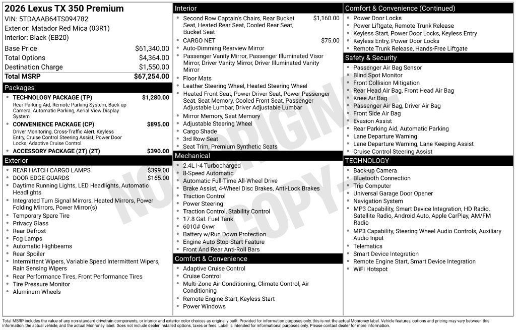 New 2026 Lexus TX 350 AWD w/ Technology Package image 4