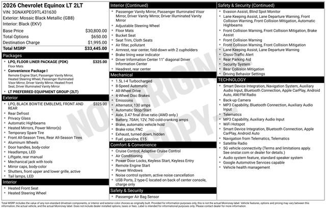 New 2026 Chevrolet Equinox LT w/ LPO, Floor Liner Package image 5