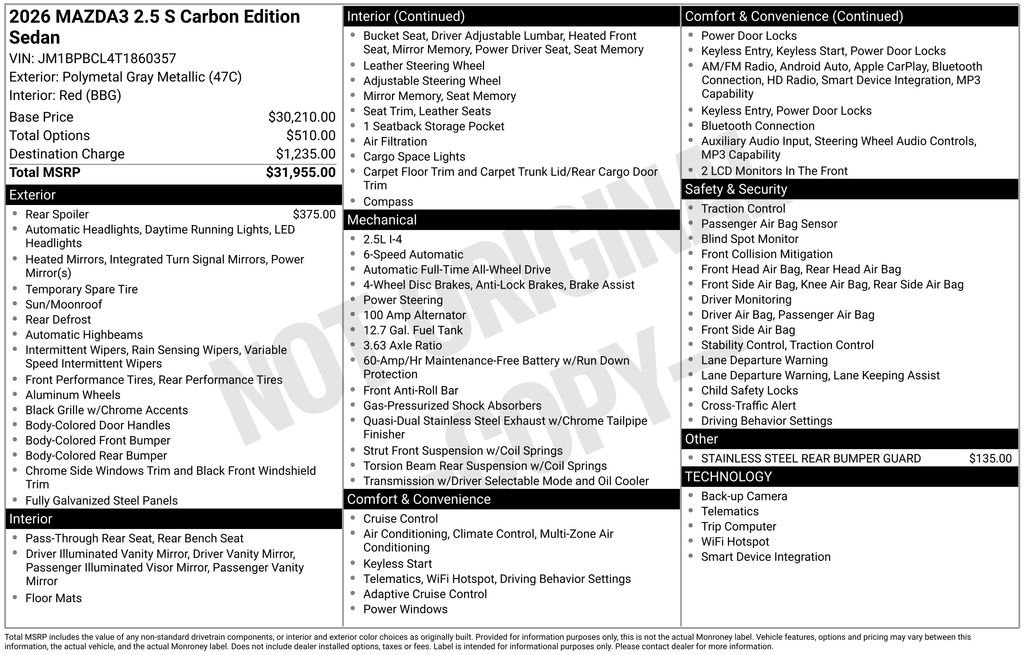 New 2026 MAZDA MAZDA3 Carbon image 3