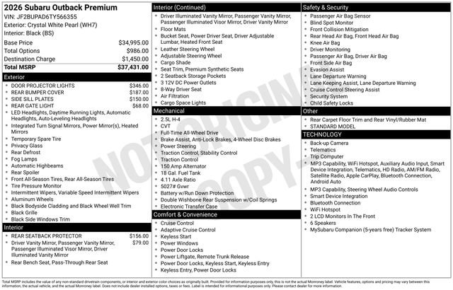 New 2026 Subaru Outback Premium AWD/4WD image 34