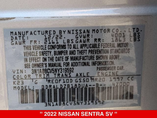 Used 2022 Nissan Sentra SV w/ All-Weather Package FWD image 40