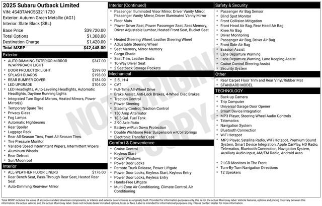 Certified 2025 Subaru Outback Limited AWD/4WD image 37