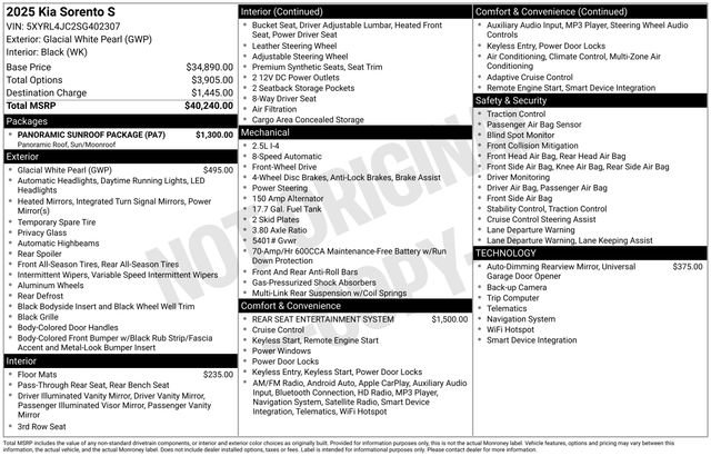 New 2025 Kia Sorento S w/ Panoramic Sunroof Package image 30