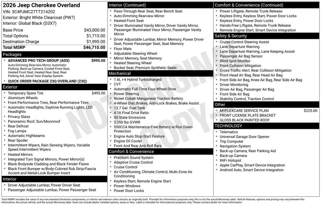 New 2026 Jeep Cherokee Overland w/ Advanced Pro Tech Group AWD/4WD image 6