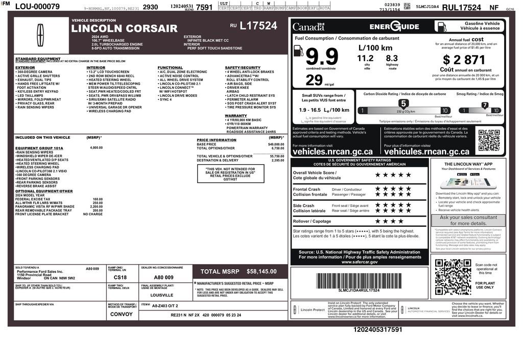 Used 2024 Lincoln Corsair AWD w/ Equipment Group 101A image 3