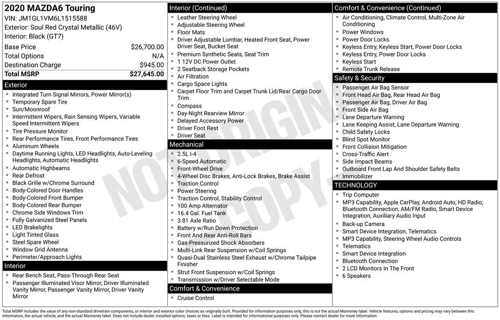 Used 2020 MAZDA MAZDA6 Touring FWD image 42