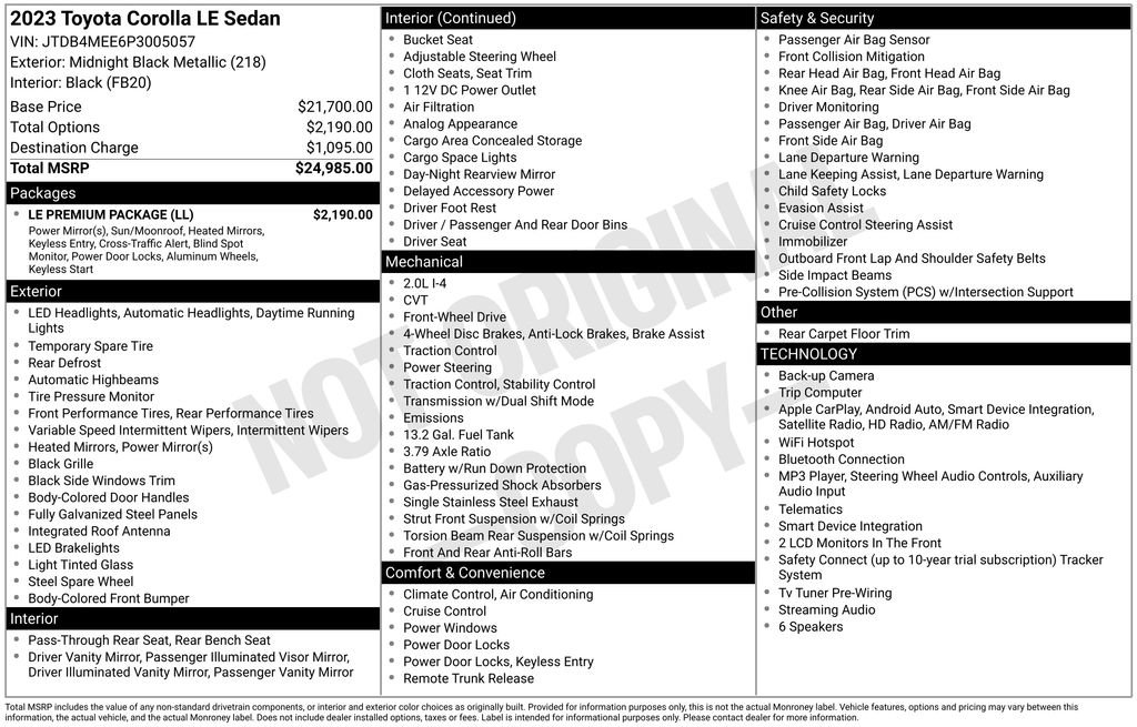 Used 2023 Toyota Corolla LE w/ LE Premium Package FWD image 31