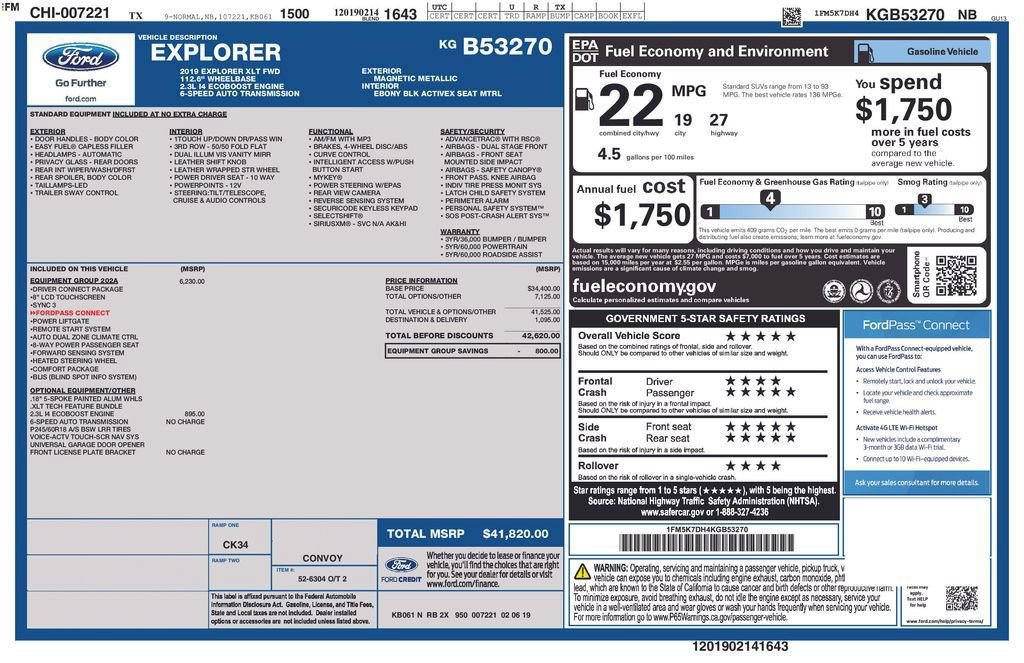Used 2019 Ford Explorer XLT w/ Equipment Group 202A FWD image 43