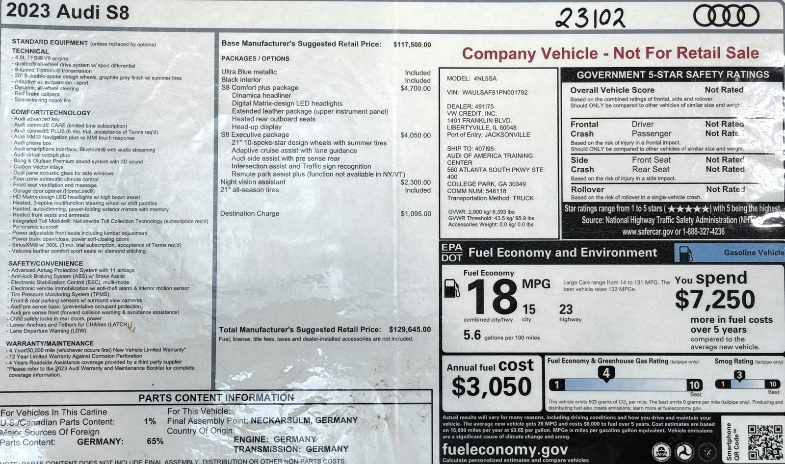 Used 2023 Audi S8 w/ S8 Comfort Plus Package image 2